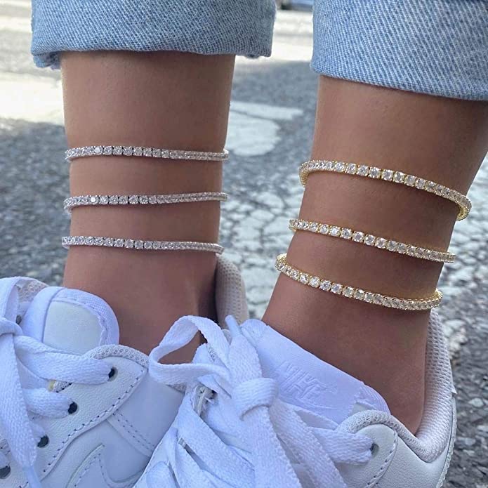 Iced Out 4MM Zircon Tennis Anklet Bracelet for Women Dazzling Bracelet on The Leg Chain Sexy Decoration on Foot Fashion Jewelry