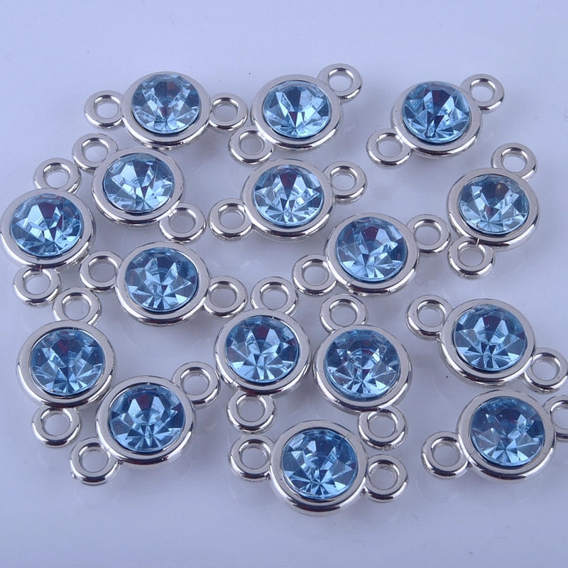 1 set of 12pcs Bright Birthstone Charms Silver color Acrylic charms measuring 11 mm by 19 mm for DIY Statement Necklace, Pendant, Anklet and Bracelet