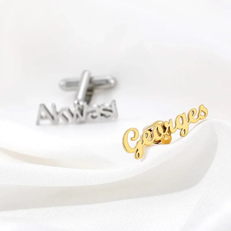 Fashion Personalized Letter Name Cufflinks Mens Jewelry Gifts Stainless Steel Customize Cuff links Buttons Jewelry Groom BFF