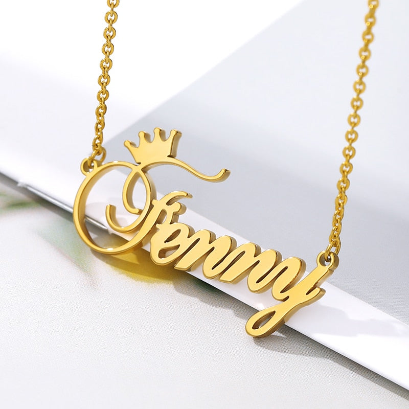 Custom Name Necklace For Women With Crown Personalized Stainless Steel Nameplate Choker Necklaces Birthday Wedding Jewelry Gift