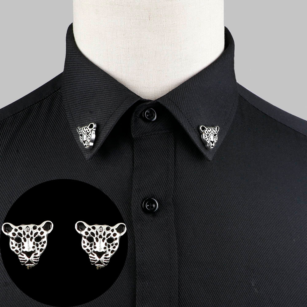 1 Pair Trendy Suit Shirt Collar Pin Tree Leaf Dragon Leopard Hollowed Triangle Crown Brooches For Men Women Daily Wear Accessory