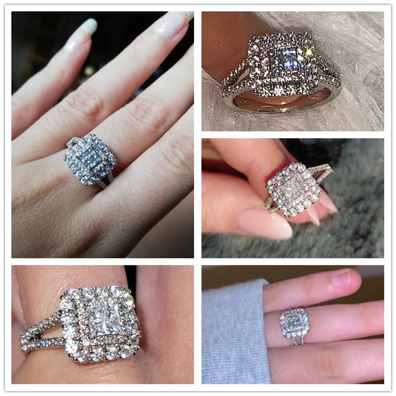 Huitan Gorgeous Square Shape Women Ring Full Bling Iced Out Micro Pave Crystal Zircon Dazzling Bridal Ring Wedding Engage Ring