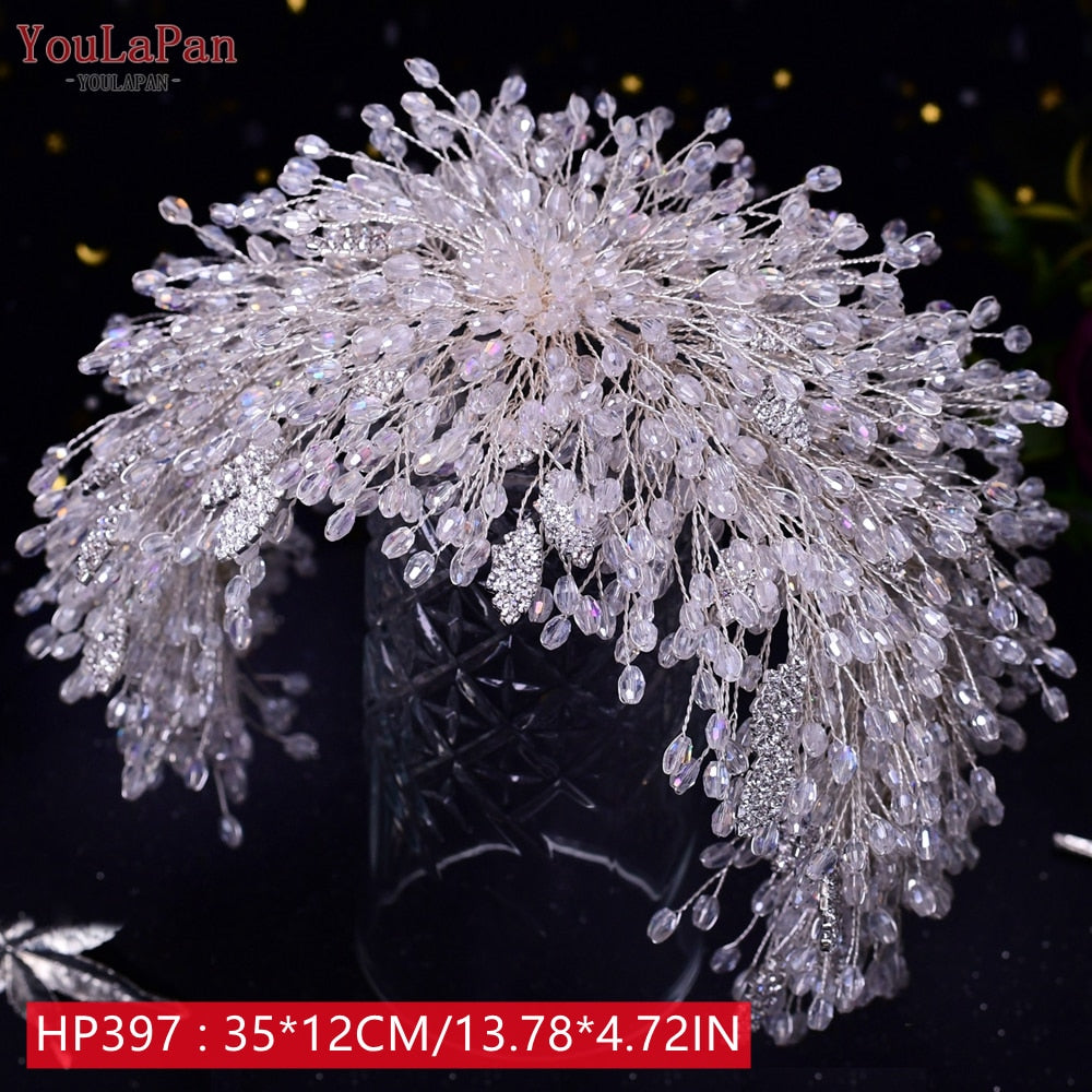 YouLaPan HP240 Golden Bride Hair Accessories Crystal Headband Woman Wedding Hair Jewelry Rhinestone Bridal Tiara and Headdress