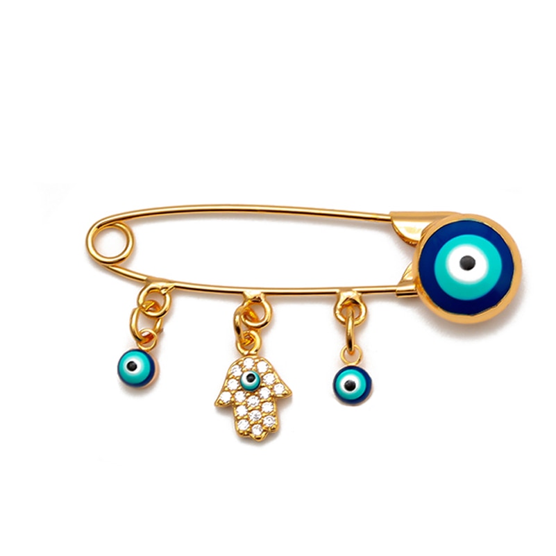 Lucky Eye Blue Turkish Evil Eye Brooch Pin for Women Men Dropping Oil Flower Crown Star Hamsa Hand Charm Fashion Jewelry BD52