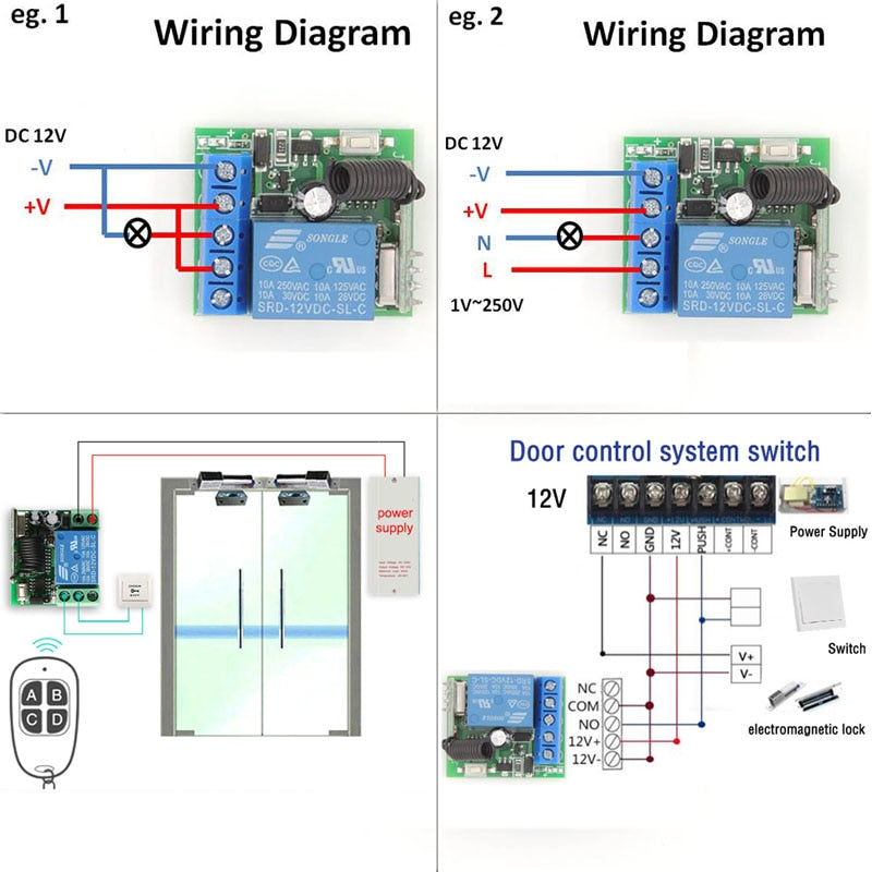 433 MHz rf wireless Remote Control DC 12V 10A 1CH Relay Receiver and transmitter for Electric Door/Signal transmission