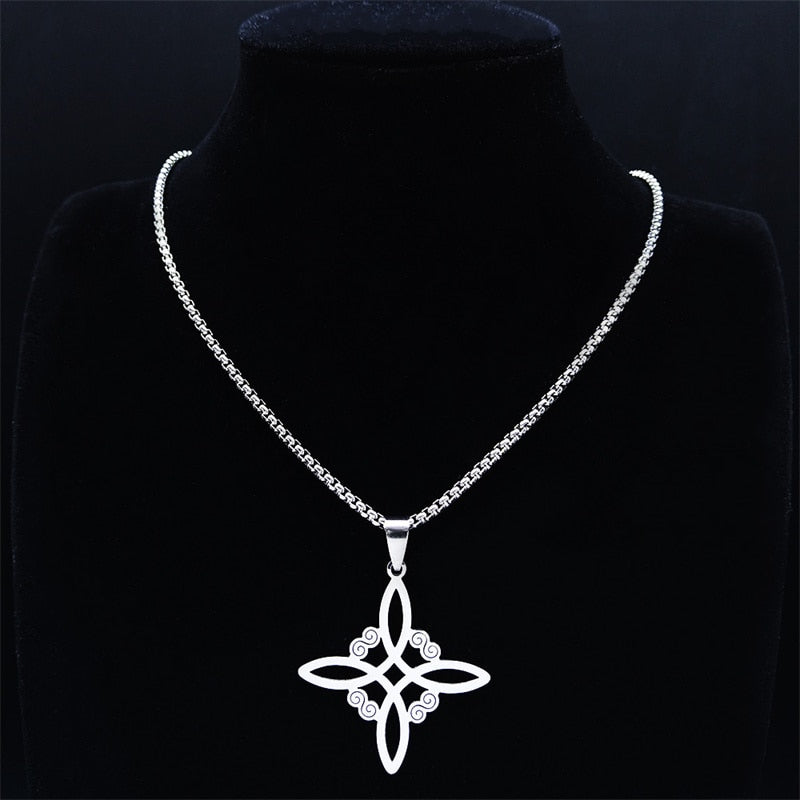 Witchcraft Stainless Steel Witch Knot Pendant Necklace for Women Man Silver Color Wicca Chain Necklaces Jewelry nudo de bruja