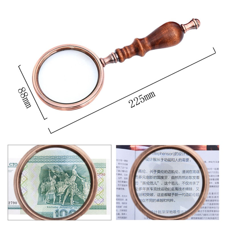 10X 75mm Handheld Magnifier Wooden Handle Vintage Magnifying Glass Portable Retro Handle Magnifier Eye Loupe Glass With Gift Box