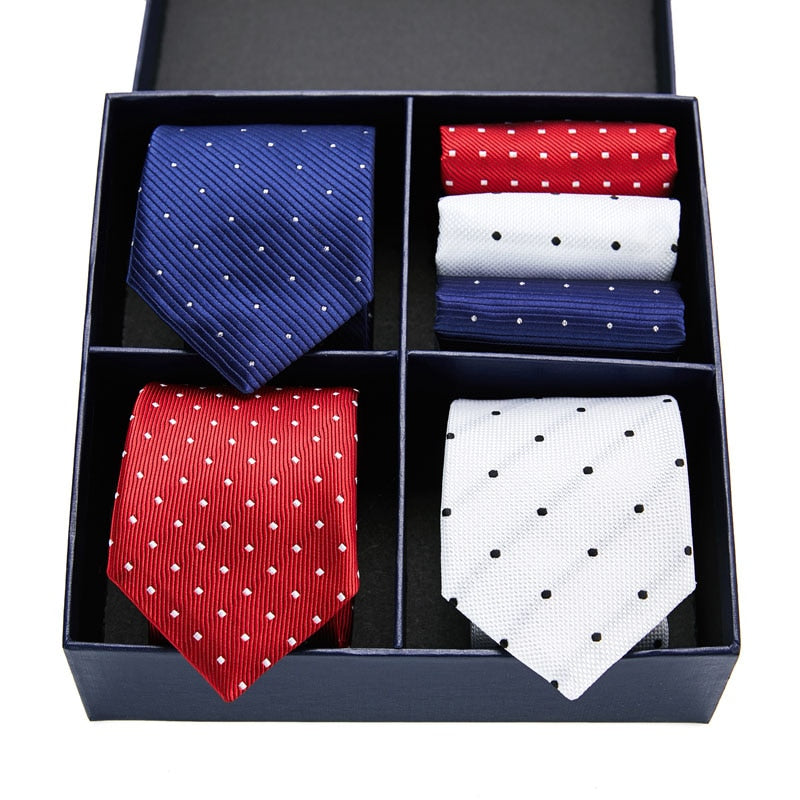 Gift box packing Silk Ties For Men Novelty Hanky  Set 3 Styles  Men's Tie Formal Red Cravat for Wedding Business Necktie