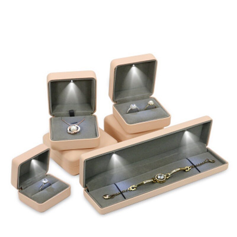 Flannel LED Light Jewelry Box for Lover Gift Wedding Velvet Ring Pendant Earring Display Storage Jewellery Boxes and Packaging