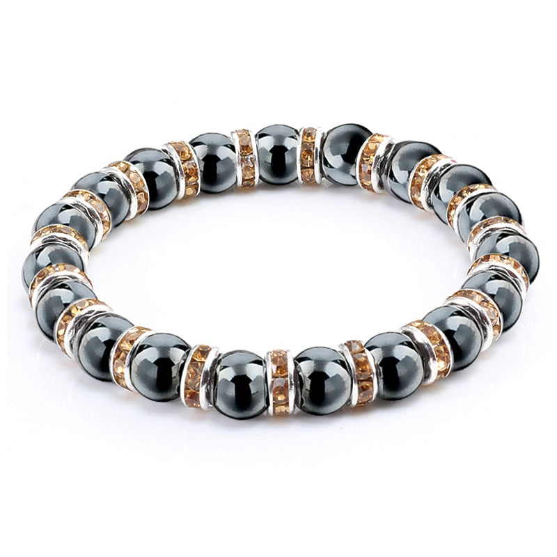 Natural Hematite Beads Bracelets Men No-Magnetic Health Protection Women Jewelry Charm Crystal Stone Stretch Bracelet &amp; Bangle