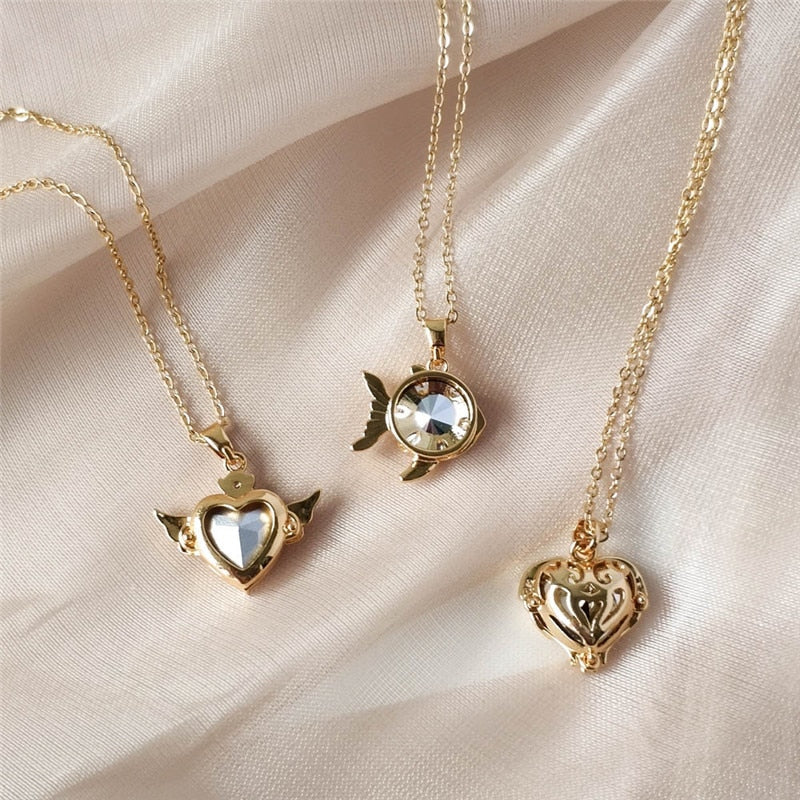 New Design Color Zircon Pendant Necklace Stainless Steel Chain Heart Fish Charms Choker Jewelry Gifts For Women Girls