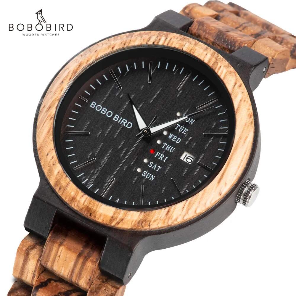 Bobo Bird Men's Watches Man Watch For Men Auto Date Quartz Wrist Timepieces Luminous Wristwatches Wood Custom Watch Relogio