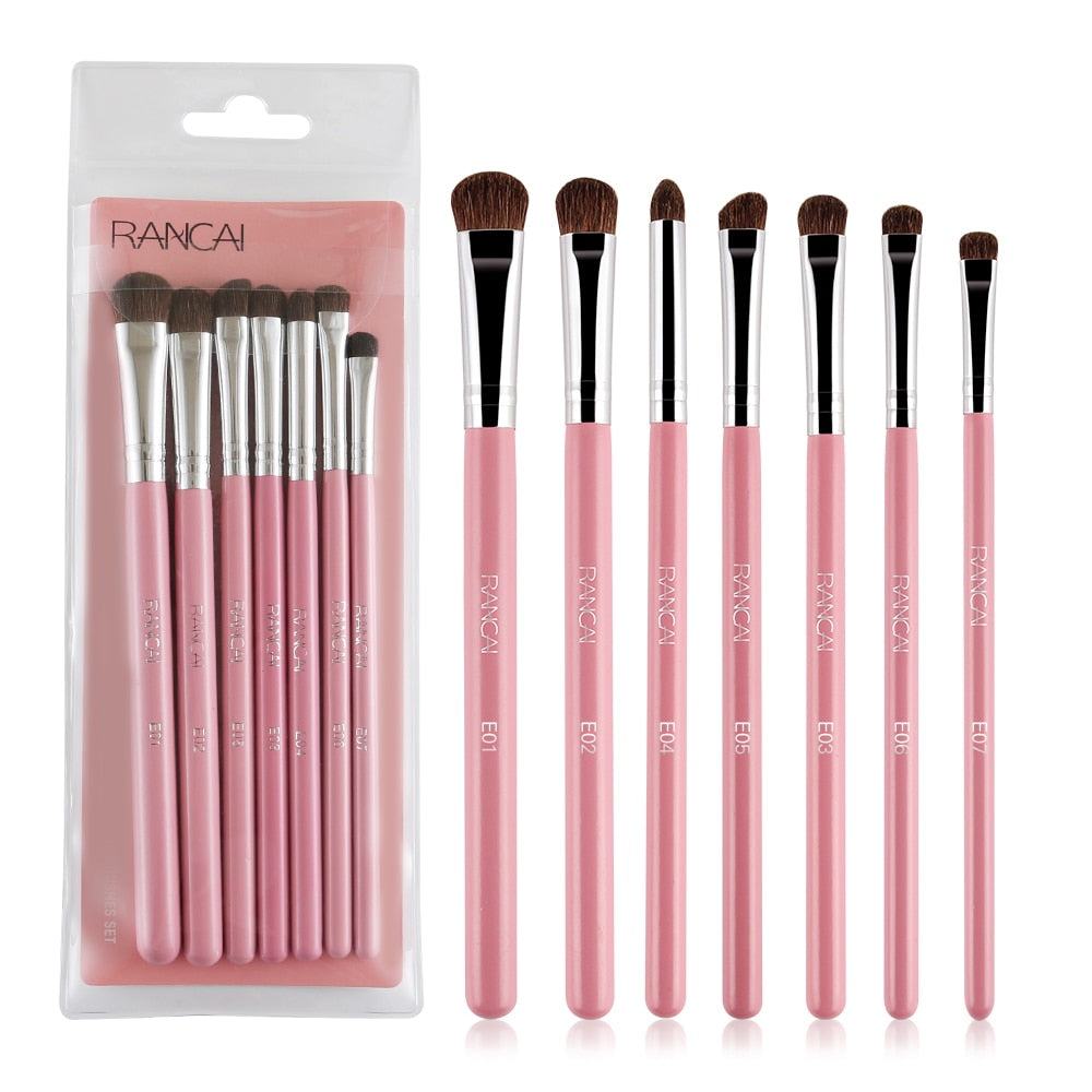 RANCAI 7pcs Eye shadow Makeup Brushes Set Natural Animal Horse Pony Soft Hair Cosmetics Blending Smudge Shader Brush Beauty Kit