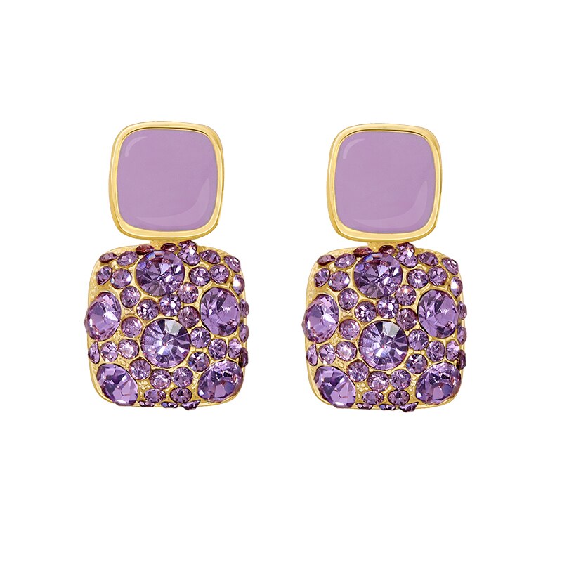 2020 New Arrival Classic Purple Crystal Square Dangle Earrings For Women Elegant Fashion Geometric Luxury Jewelry