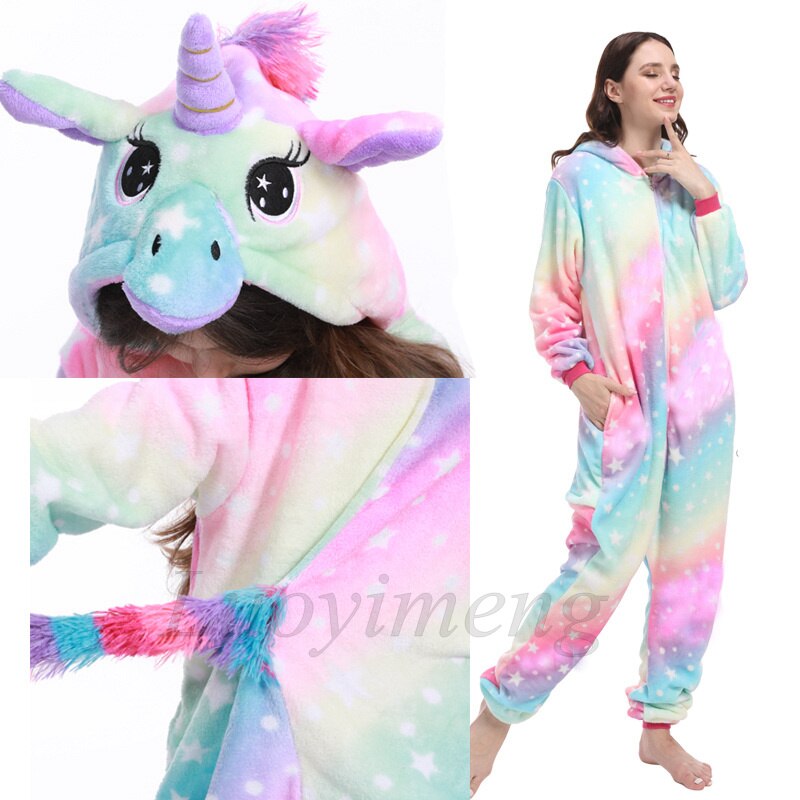 Kigurumi Unicorn Pajama Stitch Adult Animal Onesie Women Men Couple Pajamas Winter Pijamas Suit Panda Sleepwear Flannel Pyjamas