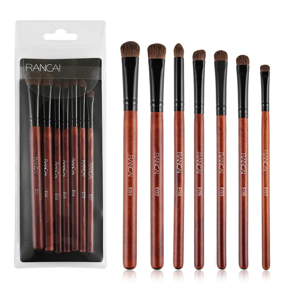 RANCAI 7pcs Eye shadow Makeup Brushes Set Natural Animal Horse Pony Soft Hair Cosmetics Blending Smudge Shader Brush Beauty Kit