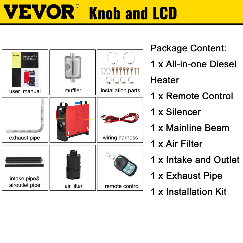 VEVOR 8KW Parking Heater 12V Car Diesel Air Heater All-In-One with LCD Monitor Bus Trailer Boat Trunk Diesel Vehicles Heating