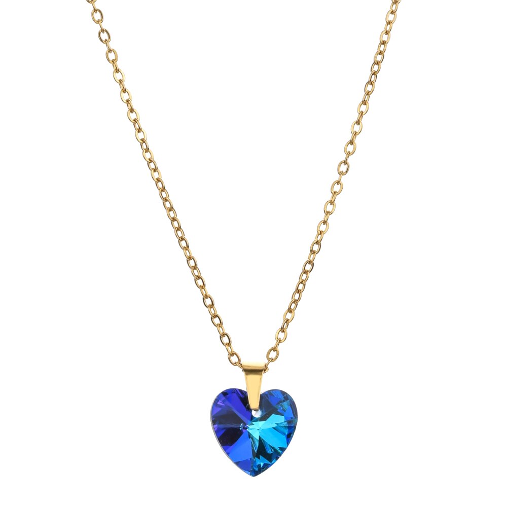 ZMZY Heart Pendants Stainless Steel Jewelry Luxury Classic cz Pendant Necklace Gold Color Chain Clavicle Necklace Women Gift