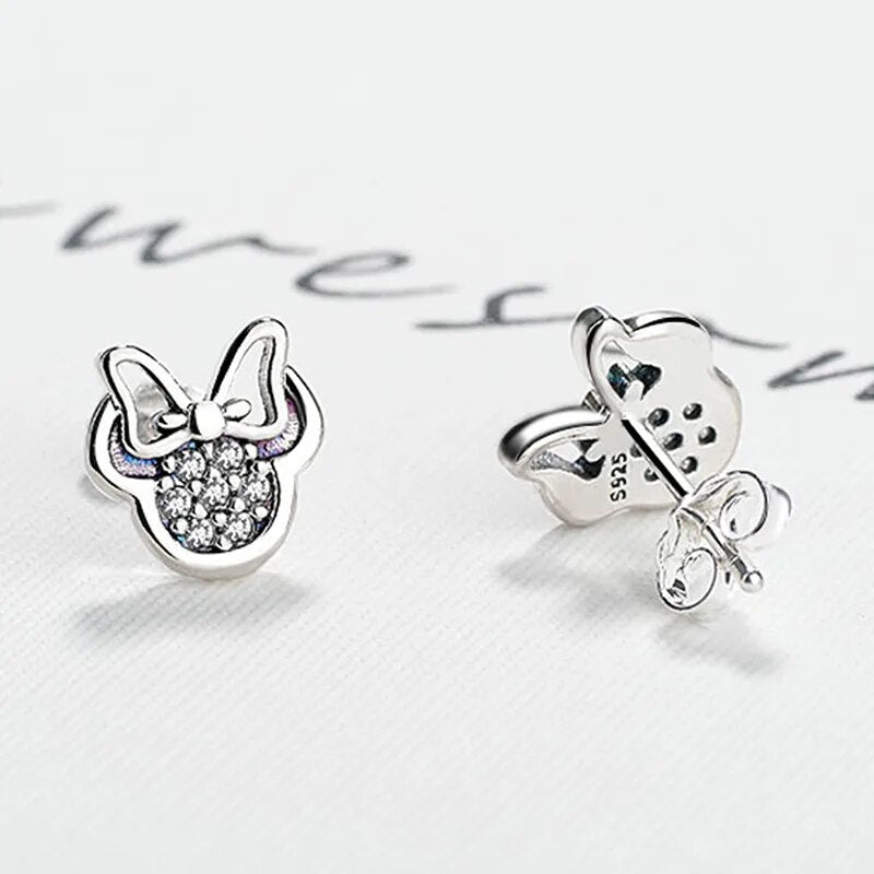 Hight Quality Silver Color CZ Zirconia Stud Earrings for Girls Kids Baby Lovely Minnie Shape Crystal Earrings Jewelry Gift