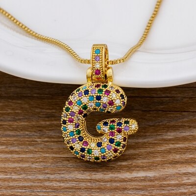 Nidin Luxury A-Z 26 Letters Zircon Pendant for Women Cute Rainbow Initials Name Necklace Fashion Party Wedding Birthday Jewelry