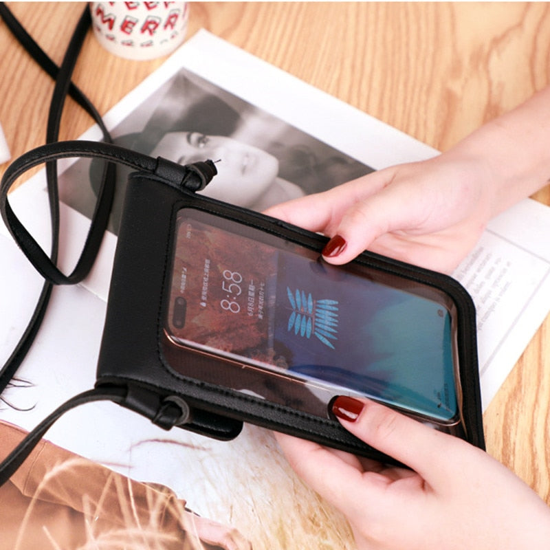 Transparent Touch Screen Retro Simple Mobile Phone Bag Women PU Chain Messenger Bags Small Flap Bag Mini Shoulder Bag Wallet