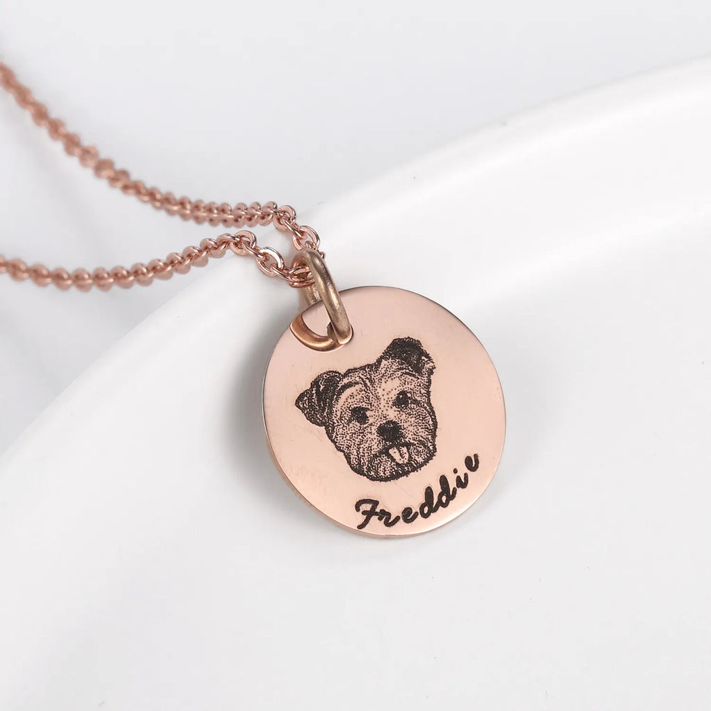 Personalized Pet Photo Initial Date Necklace Stainless Steel Engraved Disc Pendants Custom For Women Memorial Day Jewelry Gifts