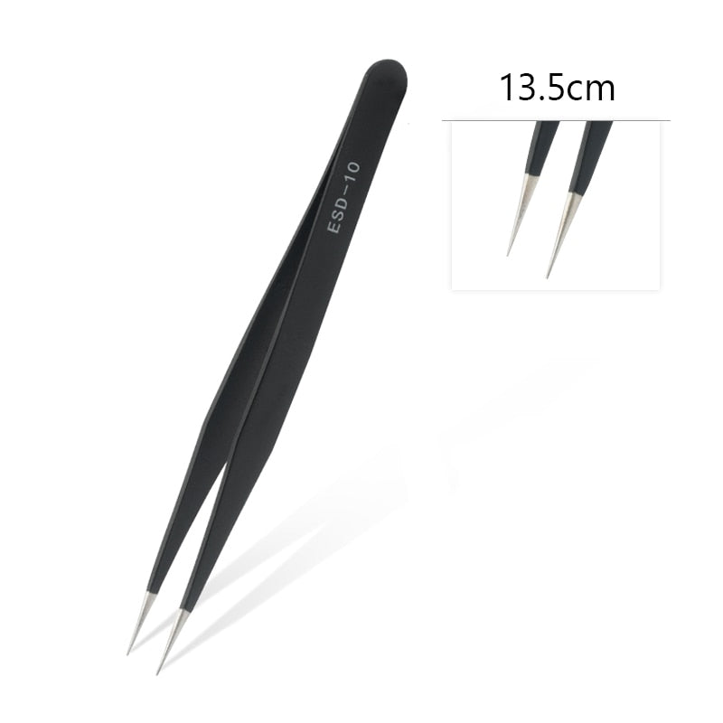 Qiao Excellent Quality Tweezers Bend+Straight New Stainless Steel Industrial Anti-static Cross Tweezers Sewing Accessories Tools