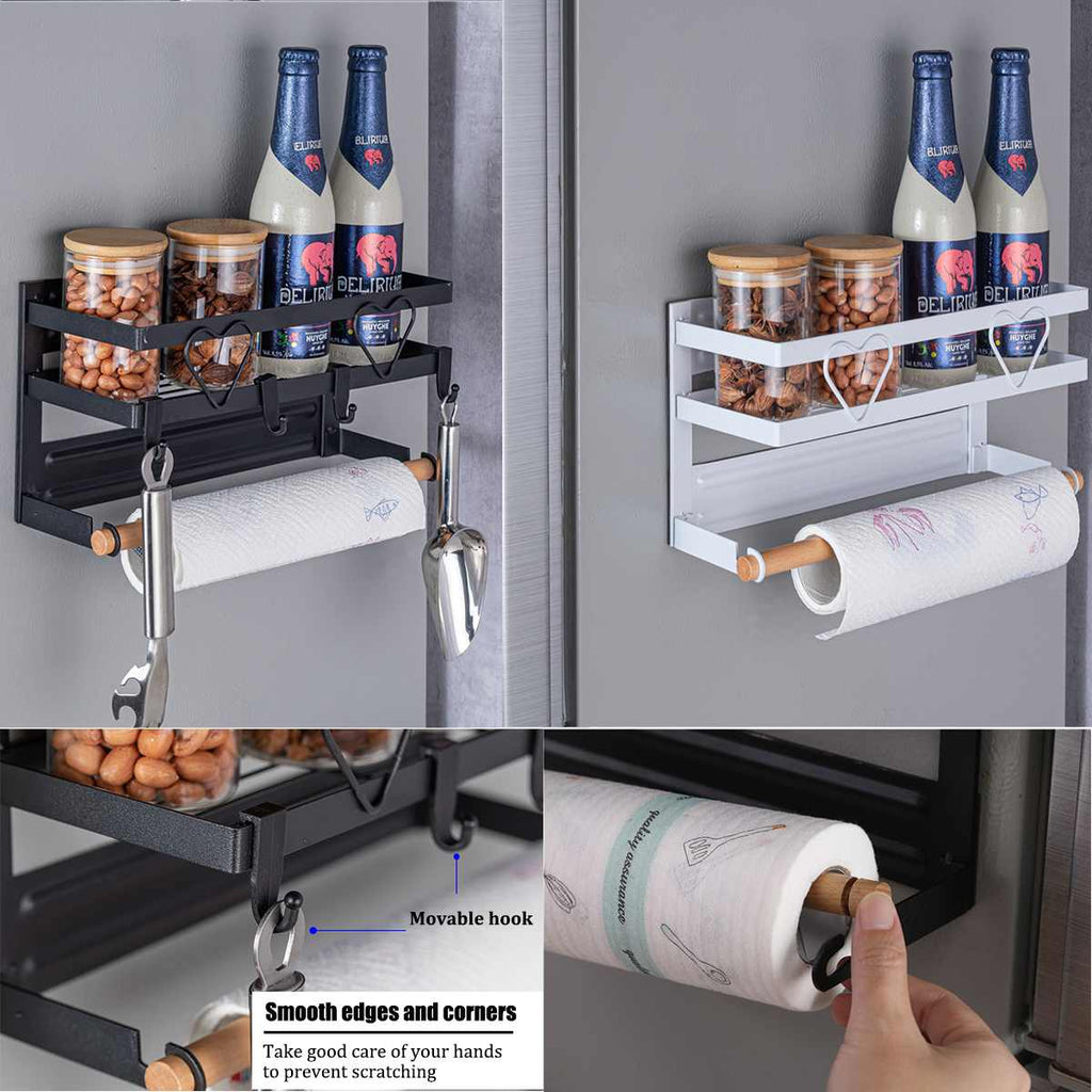 Magnetic Fridge Shelf Paper Towel Roll Holder Magnet Storage Rack Spice Side Hang Rack Decorative Metal Shelf Kitchen Organizer