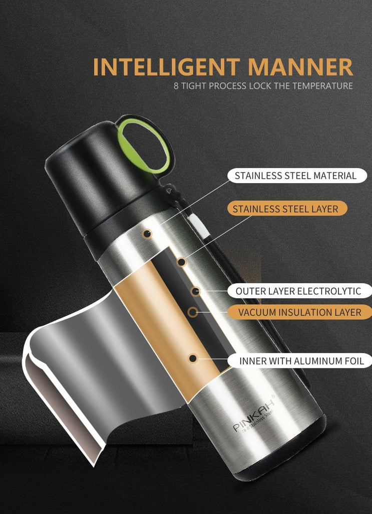 Stainless Steel Thermos Bottle: Your Perfect Travel Companion for Hot Coffee and Cold Drinks.