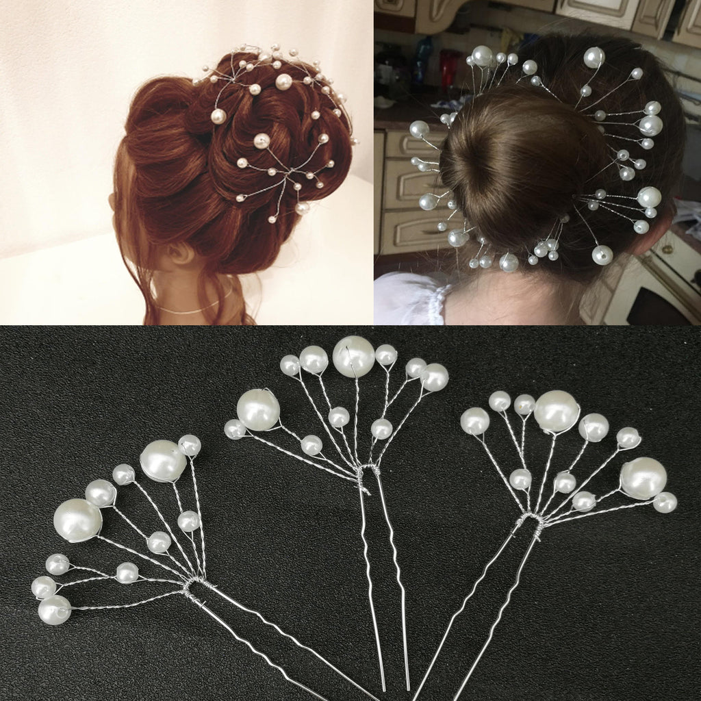 Women U-shaped Pin Metal Barrette Clip Hairpins Simulated Pearl Bridal Tiara Hair Accessories Wedding Hairstyle Design Tools