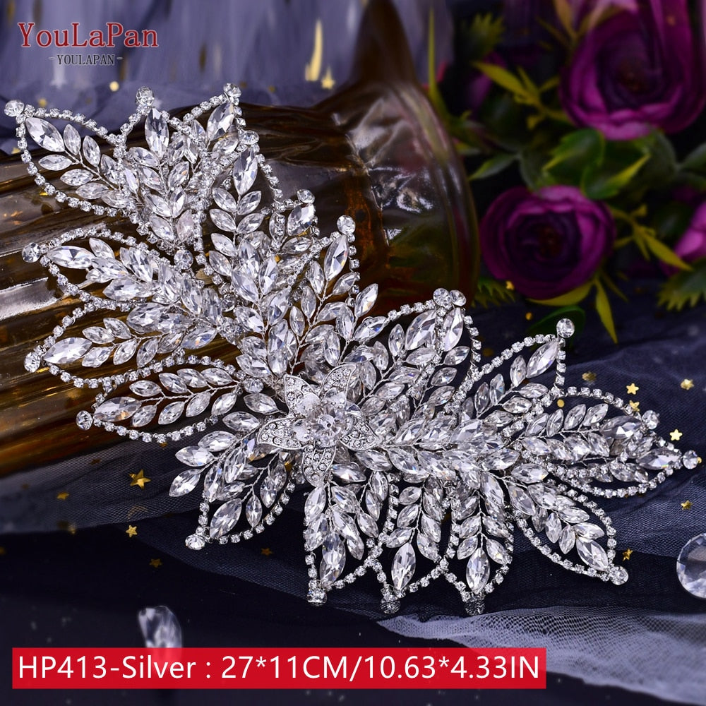 TOPQUEEN HP240 Golden Wedding Hair Jewelry Luxury Crystal Hair Ornaments Rhinestone Wedding Crown Woman Tiara Pageant Headband