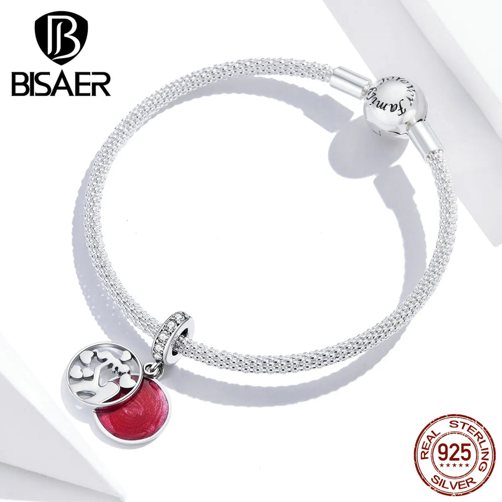 Mom Love Pendant BISAER 925 Sterling Silver Oxidized Maternal Love Mom Mother Beads Charms For Women Silver 925 Jewelry ECC1460