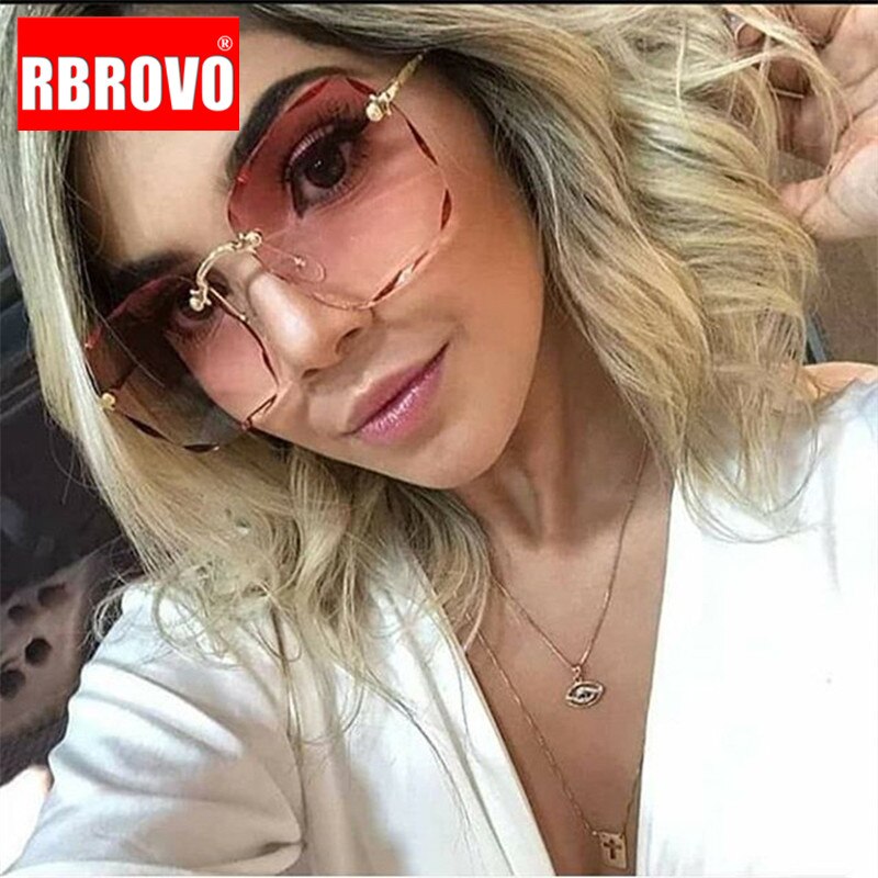 RBROVO Rimless Retro Sunglasses Women Luxury Brand Sun Glasses for Women Square Sunglasses Women Vintage Oculos De Sol Feminino