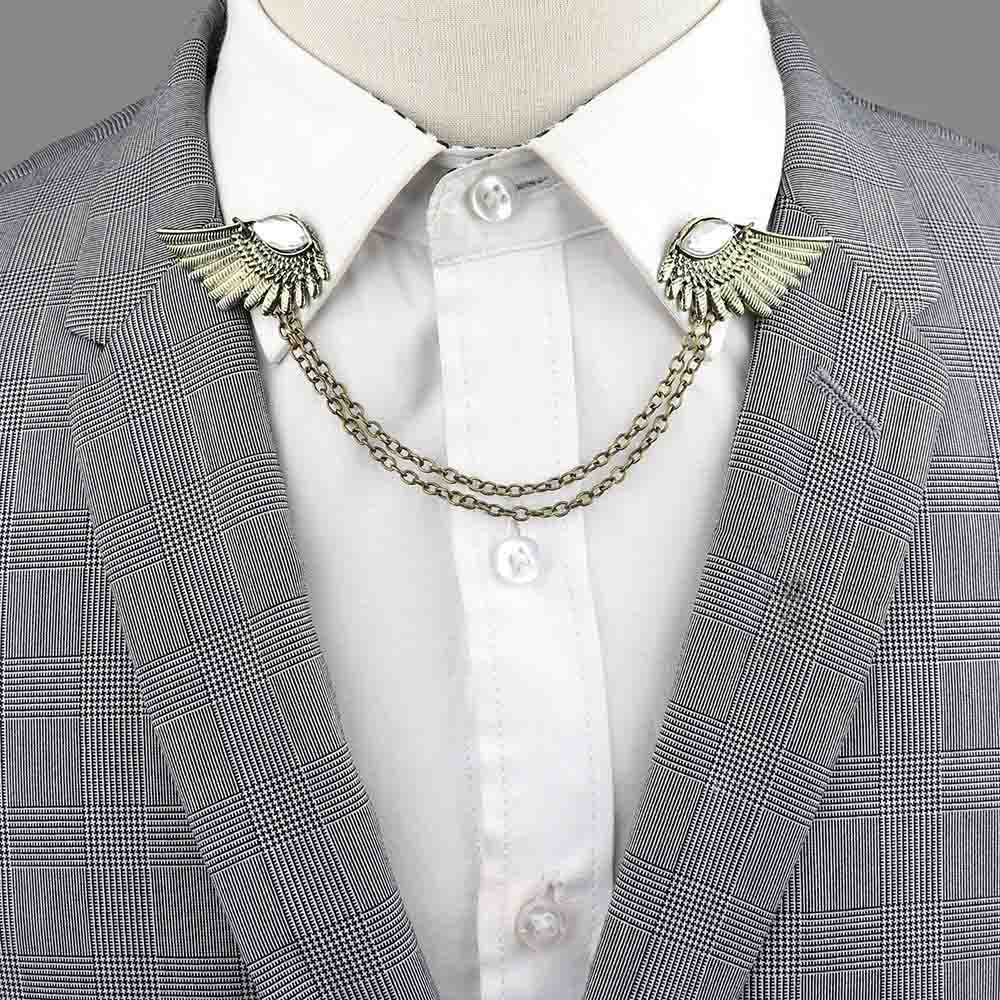 New Men Women Shirt Collar Tassel Chain Lapel Pin Brooch Dragon Eagle Deer Head Wings Badge Retro Unisex Jewelry Accessories