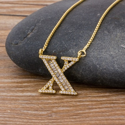 Luxury Gold Color A-Z 26 Letters Necklace CZ Pendant for Women Cute  Initials Name Necklace Fashion Party Wedding Jewelry Gift