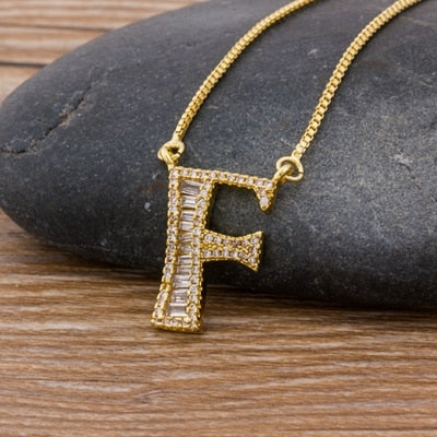 Luxury Gold Color A-Z 26 Letters Necklace CZ Pendant for Women Cute  Initials Name Necklace Fashion Party Wedding Jewelry Gift