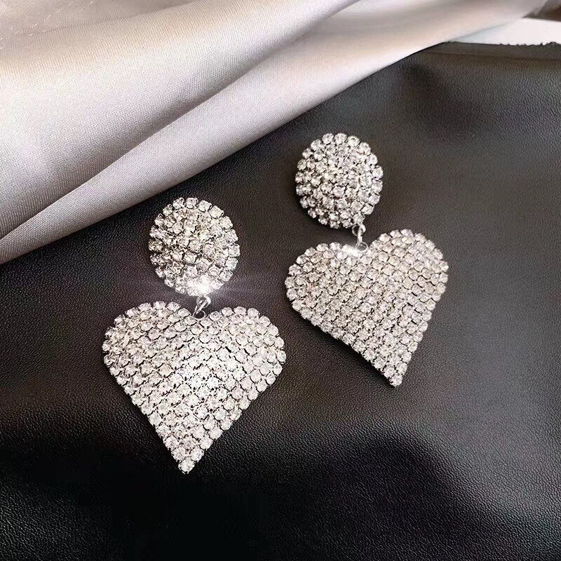 MWsonya New Korean Luxury High-end Rhinestone Love Heart Pendant Earrings Elegant for Women Fashion Earrings Jewelry Gifts