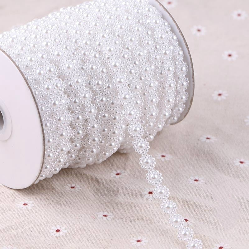 HOT 1cm Wide Connection Imitation Pearl Diy Beaded Jewelry Hair Decoration Clothing Fine Tulle Lace With Beads And Stones Fabric