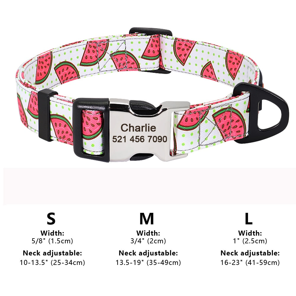 Personalized Dog Collar Nylon Print Dog Collars Customized Puppy Pet Collar Engraved Name ID for Small Medium Large Big Dogs Pug