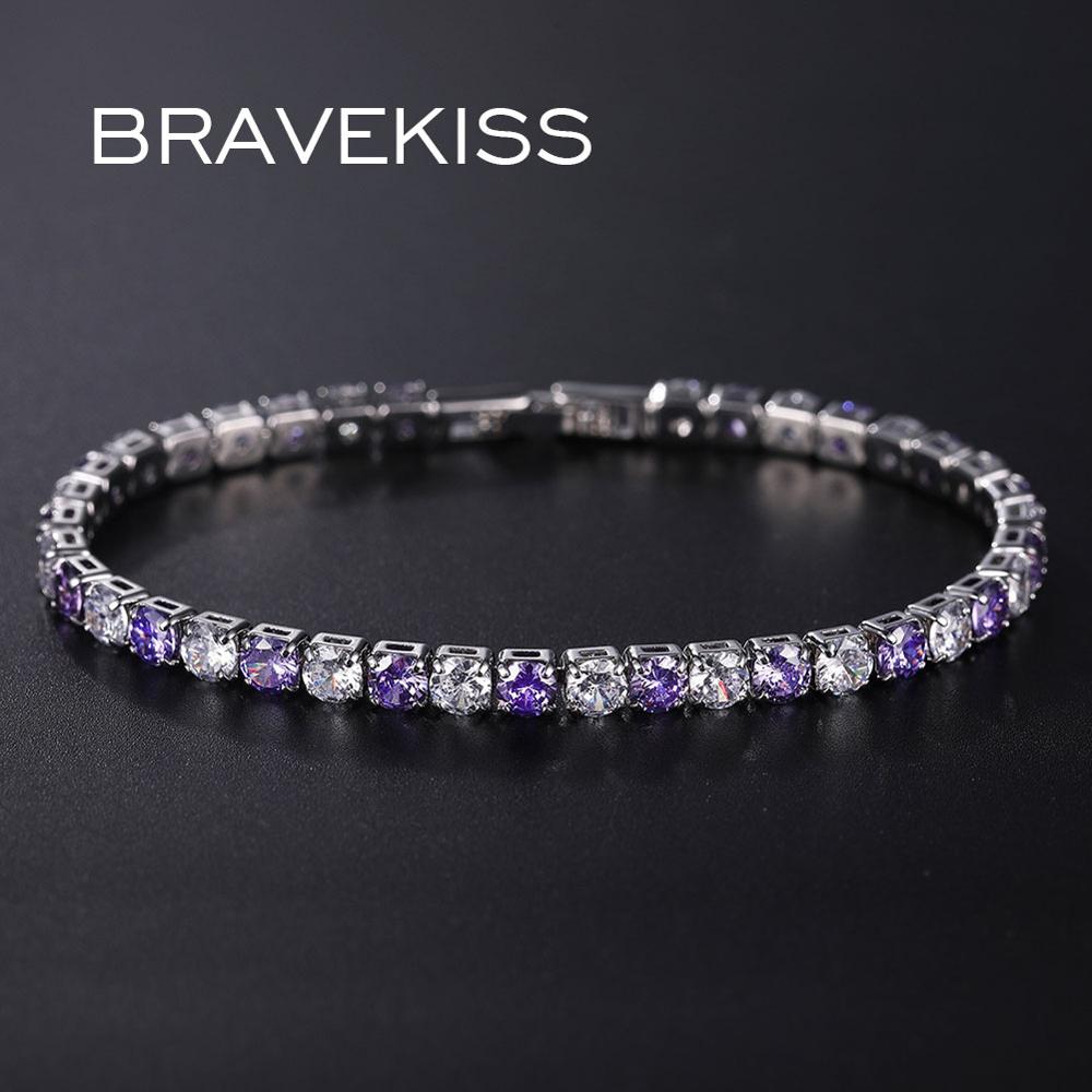 BRAVEKISS Muticolors Crystal Tennis Bracelet Wedding Luxury Bracelets for Women Cubic Zirconia Accessories Jewellery BUB0097