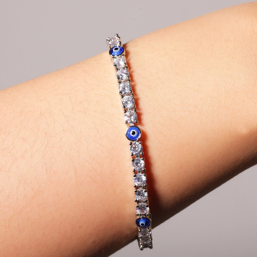 Uwin Tennis Bracelet 4mm Turkish Blue Eyes Bracelet AAA CZ Iced Out  Luxury Bangles Wholesale Women Jewelry