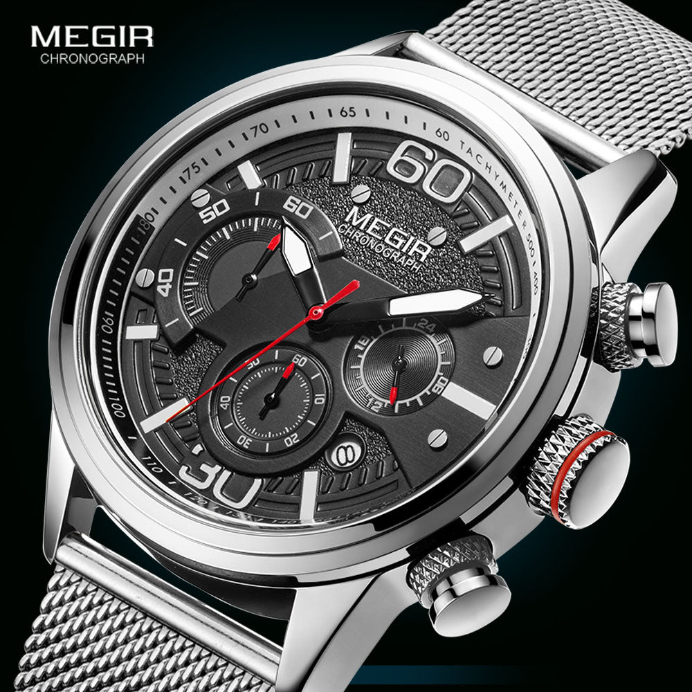 Megir Fashion Mens Watches 2020 Luxury Top Brand Quartz Watch Military Sport Mesh Strap Waterproof Wrist Watches Men Relogios