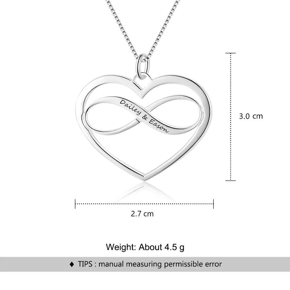 JewelOra Personalized Infinity Heart Necklace with Name Engraving Silver Color Custom Name Pendant Gift for Best Friend