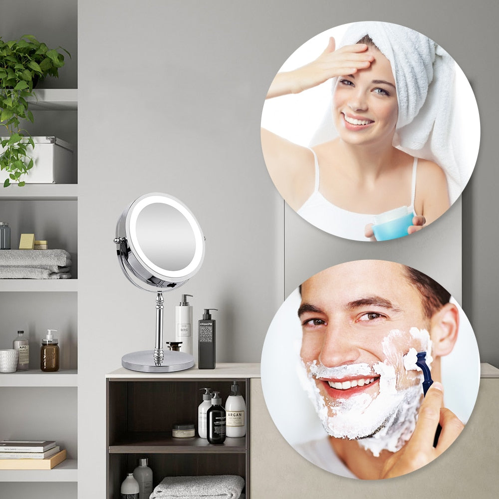 10X Magnifying Makeup Mirror With Light LED Cosmetic Mirrors Round Shape Desktop Vanity Mirror Double Sided Backlit Mirrors