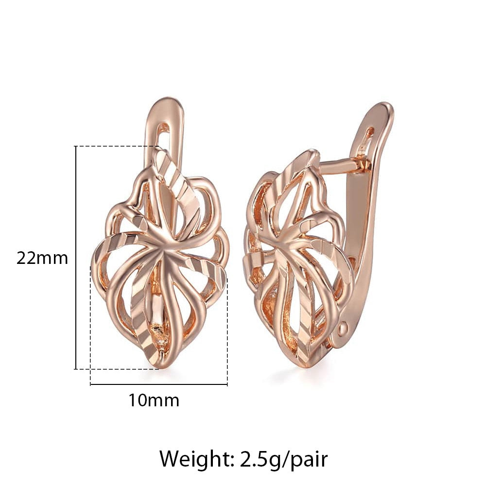 Leaf Shaped Stud Earring 585 White Rose Gold Color Geometric Cut Out Leaf Clear Cubic Zircon Drop Earrings for Women Girl GE291