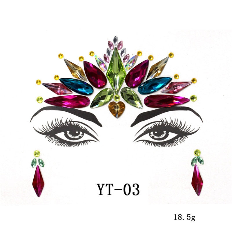 Hot Sale Music Festival 3D Crystal Sticker Bohemia Style Face Fashion Accessory Forehead Stage Decor Temporary Tattoo Sticker