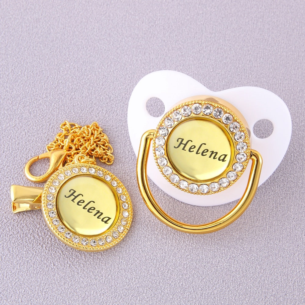 Customized Golden Pacifier and Clip for 0-18 Months | BPA-Free, Personalized with Any Name | Luxury Baby Pacifier for Baby Shower Gift. There is a wide range of colors..