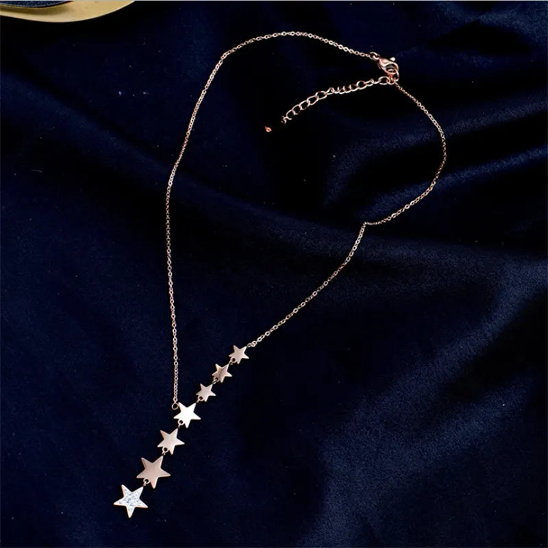 DIEYURO Stainless Steel Gold Color Multip Stars Zircon Necklace For Women Chain Choker Necklace 2021 Trend Fashion Jewelry Gift