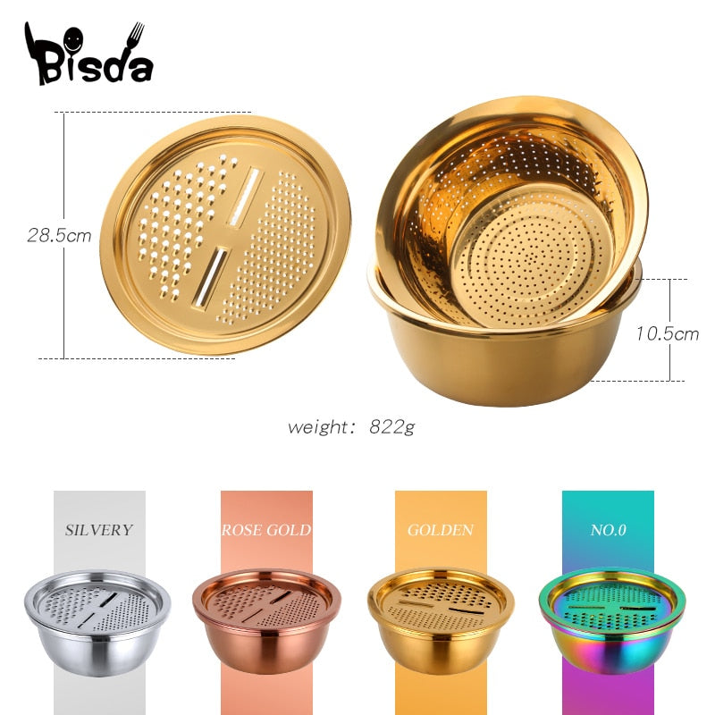 Kitchen Tool Stainless Steel Drain Pot Strainer Basket Vegetable Slicer Food Chopper Vegetable Cutter Grater Kitchen Accessories