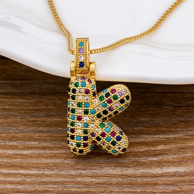 Nidin Luxury A-Z 26 Letters Zircon Pendant for Women Cute Rainbow Initials Name Necklace Fashion Party Wedding Birthday Jewelry